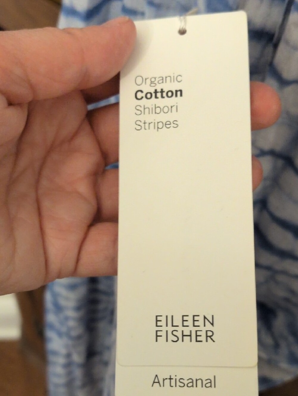 Eileen Fisher Light And Medium Blue Shibori Stripe Cotton Wrap W/ Tassels - NWT - Picture 3 of 7